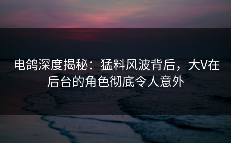 电鸽深度揭秘：猛料风波背后，大V在后台的角色彻底令人意外